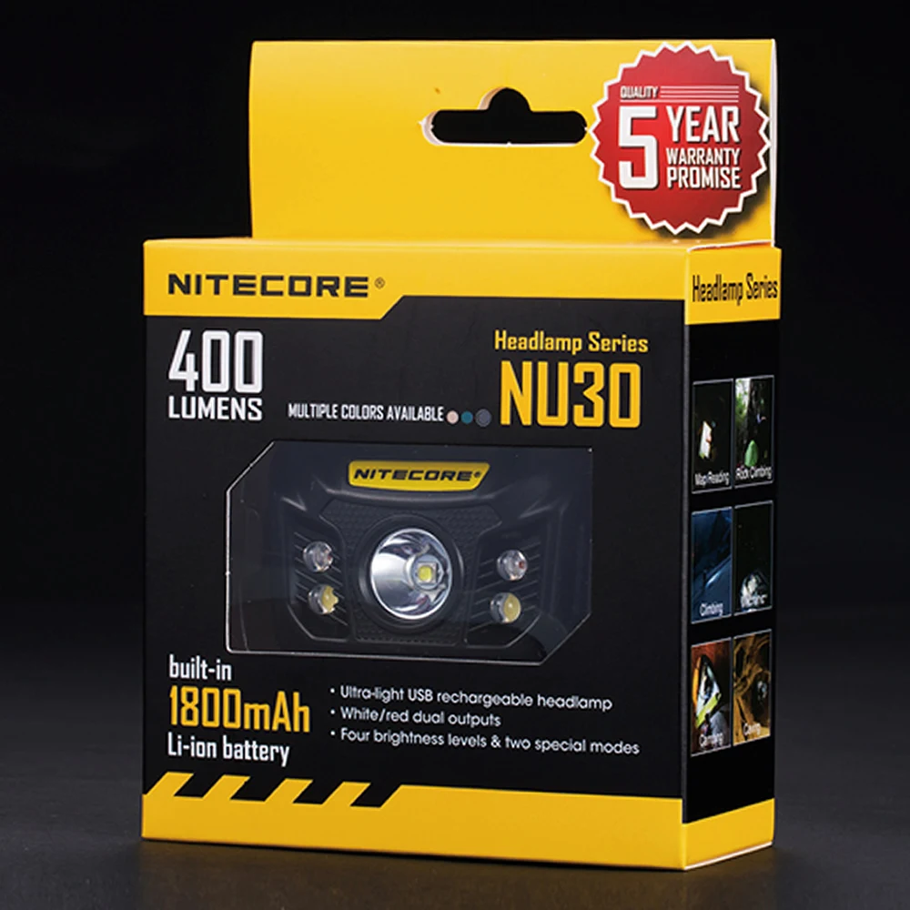 NITECORE 400 люмен CREE XP-G2 S3 светодио дный NU30 с Перезаряжаемые Батарея фары Шестерни Открытый Поиск кемпинг 3 цвета Бесплатная доставка