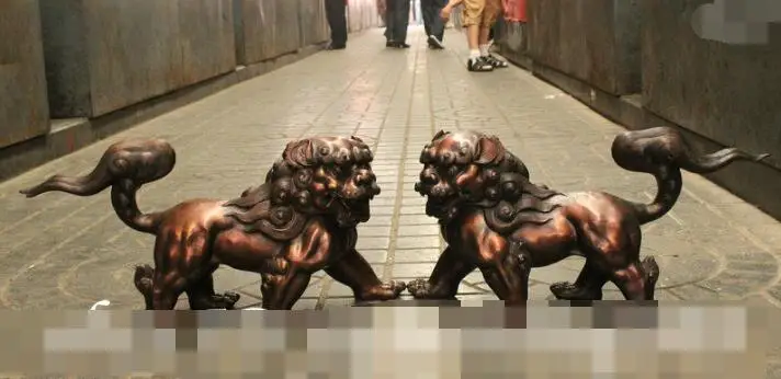 

S5437 21 Grand Chinese FengShui Copper Bronze Foo Fu Dog Guard Lion Beast Statue Pair