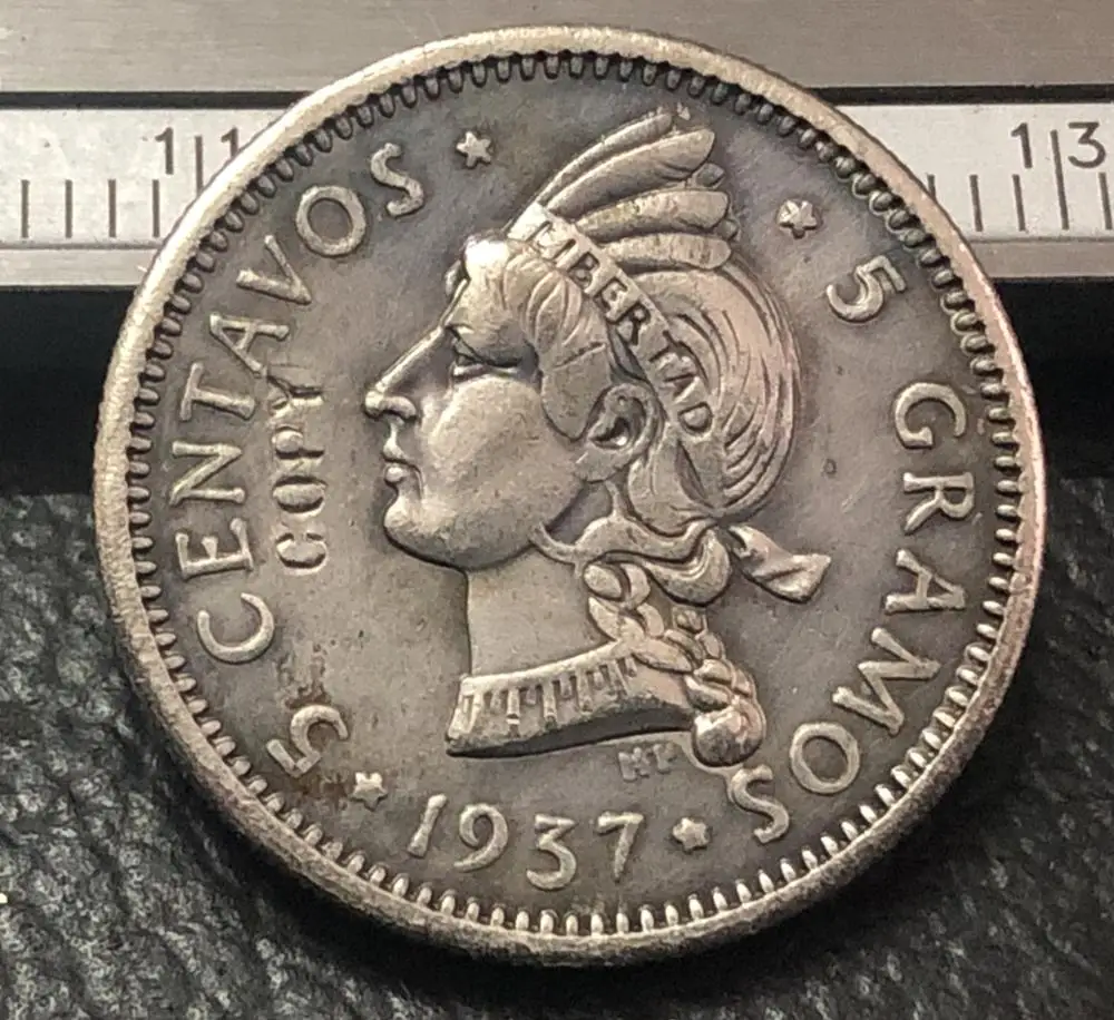 

1937 Dominican Republic 5 Centavos silver plated Copy Coin