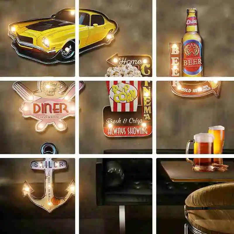 

New Styles LED Light Neon Sign Retro Plaque Hanging Metal Painting Decorative Metal Plate for Pub Bar Shop Advertising Signboard