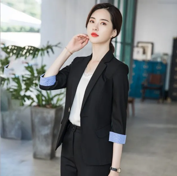Korean Style Ladies Two Piece Trouser Suits Black Gray Womens Formal Set Work Pant Suits Tuxedo Pant Suit for Women Pantsuit 4XL Korean Style Ladies Two Piece Trouser Suits Black Gray Womens Formal Set Work Pant Suits Tuxedo Pant Suit for Women Pantsuit 4XL
