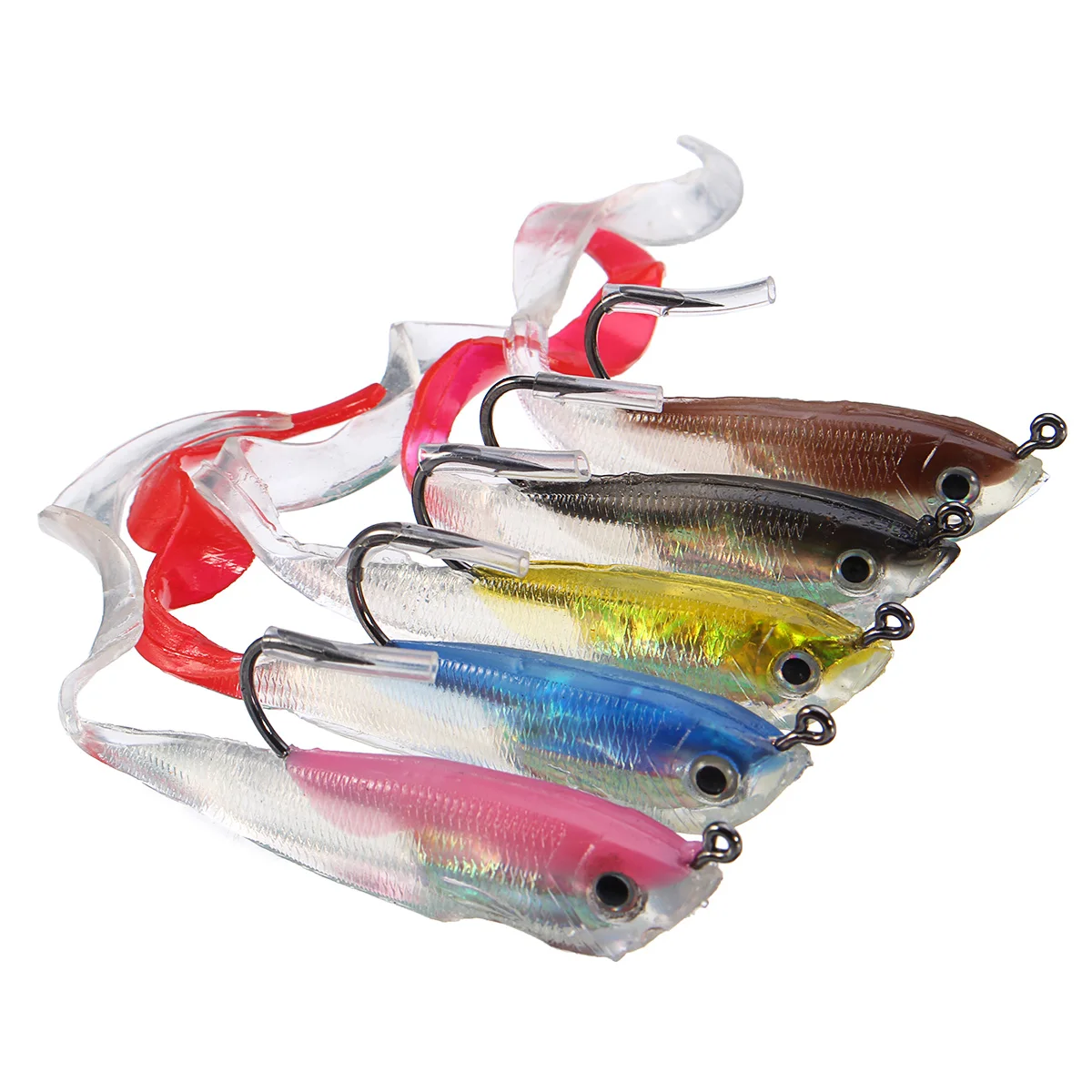 5X Fishing Lures Set Soft Silicone Fishing Bait Lure Crankbaits Hooks