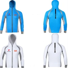 Daiwa с капюшоном Производительность Рыбалка рубашка Для мужчин, купальный костюм с защитой от ультрафиолета 50 с защитой от УФ-лучей быстросохнущая сетка охлаждения для рыбалки, с длинным рукавом, детская одежда