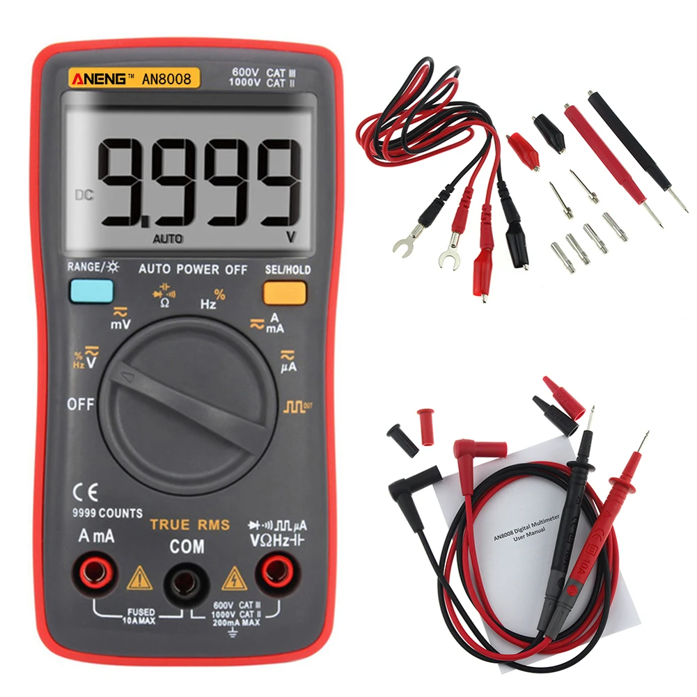 ANENG AN8008 Цифровой мультиметр 9999 отсчетов квадратная волна подсветка AC DC Напряжение Амперметр Ток Ом Авто/руководство