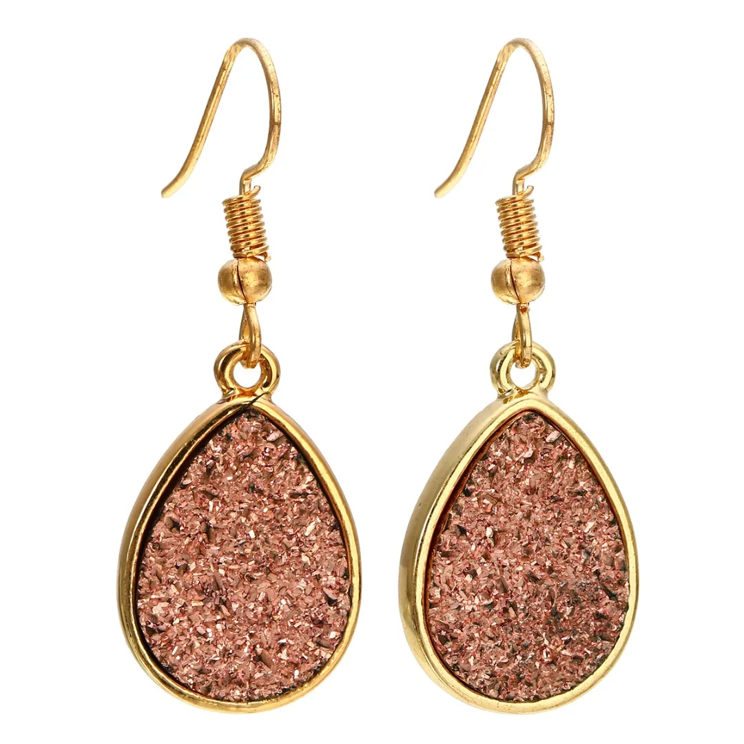 Women Druzy Crystals Teardrop Dangle Earrings Colorful Waterdrop Earrings Simple Drusy Jewelry Femme Brincos 5 Colors