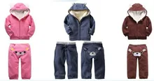 Free Shipping High quality Baby Long sleeved Winter thicken Hooded Bear suit girls boys coat pants