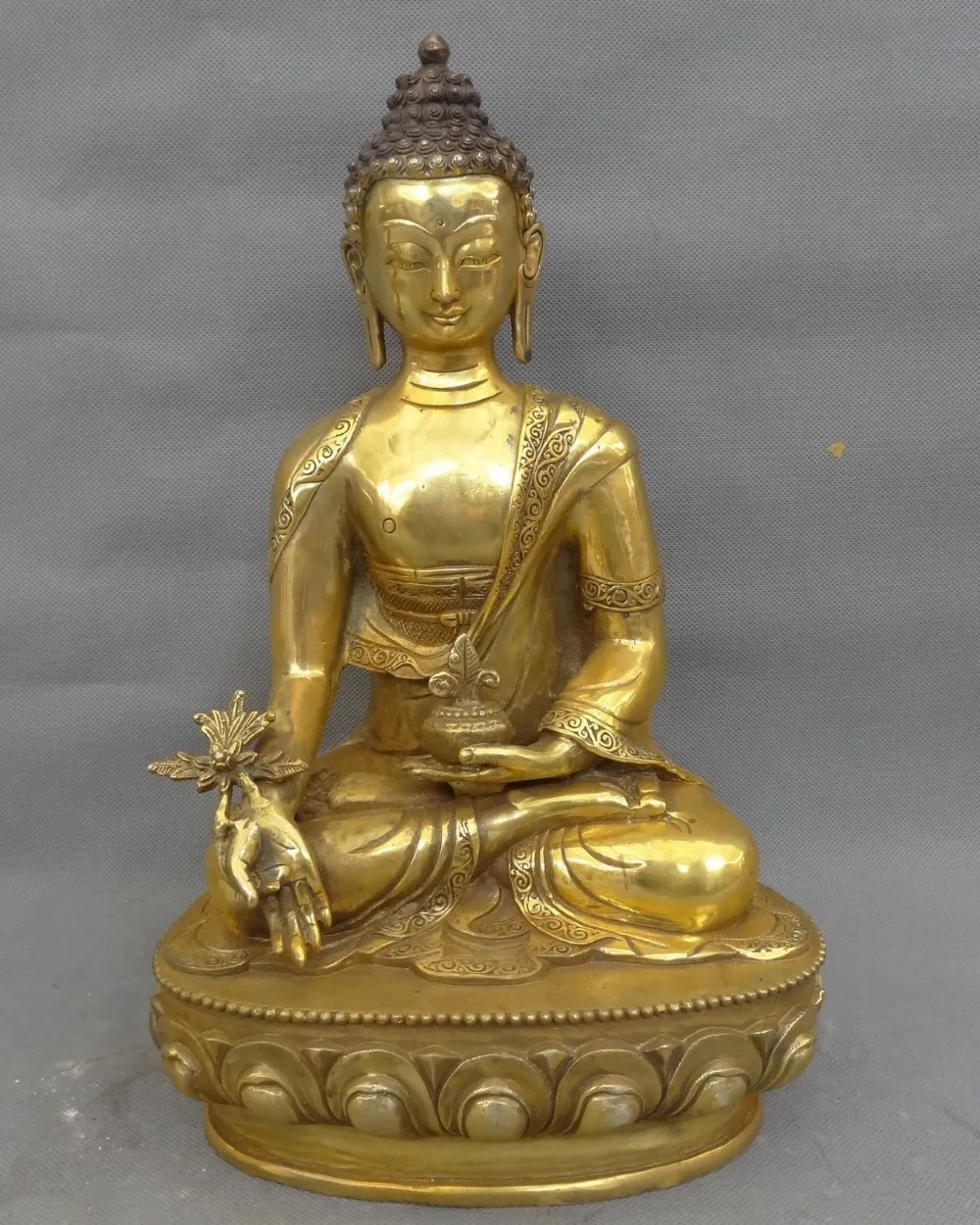 

008690 13" Tibet Bronze Gilt Buddhism Medicine Buddha Statue Sakyamuni Shakyamuni Joss