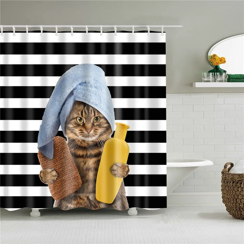 Рождественская душевая занавеска с рисунком кота для ванной комнаты, занавеска для душа, моющаяся занавеска для ванной, декор из полиэстера, занавеска для ванной