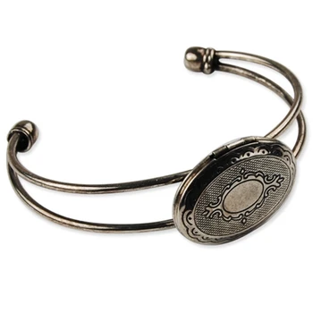 

Antique Silver tone Blank Photo Locket Bezel Cuff Bracelet Bangle Blanks Tray Base Wholesale, 16*23 mm-C1865