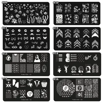 

1Pcs 12*6cm Rectangle Nail Stamping Plates Bow Tie Lips Heart Patterns Stamp Plates DIY Nail Designs Manicure Stamp Plate T01-24