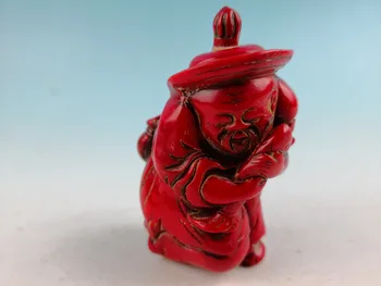 

China Folk old carved Chinese Red Coral snuff bottle old man Statue