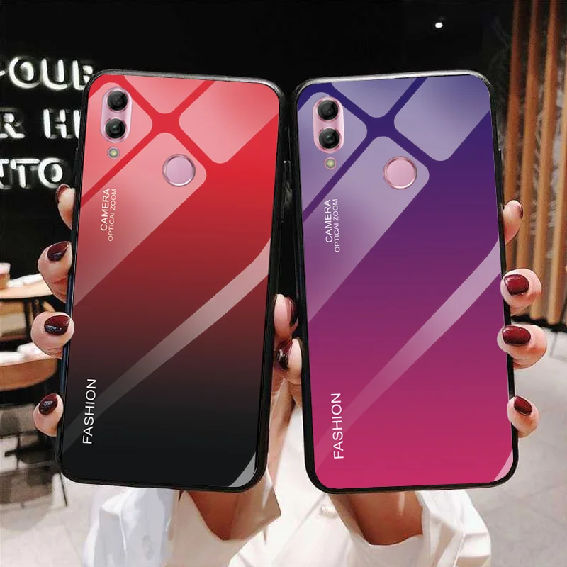 Чехлы для телефонов huawei P Smart 2019 Honor 10 Lite цветной градиент закаленное стекло чехол