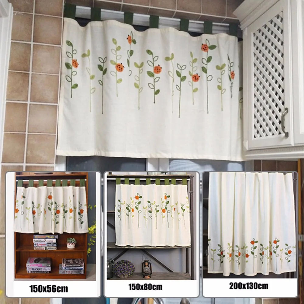 

Wool Embroidery Half-Curtain For The Kitchen Cabinet Window Valance Curtains Short Pastoral Style Small Cafe Curtain