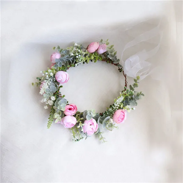 CC Garland Wreath Crown Hairbands Handmade Wedding Hair Accessories For Women Bridal Bridesmaids Girls Seaside Rose mq046 - Окраска металла: pink