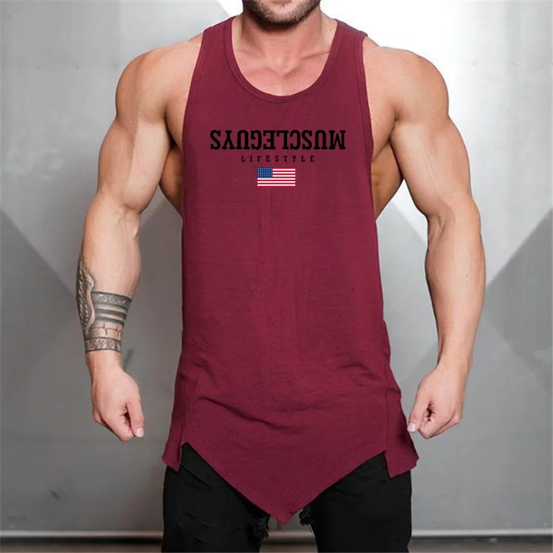 Мужские майки для бодибилдинга Muscleguys, спортивные майки, Спортивная рубашка без рукавов, облегающая одежда, майка для тренировок - Цвет: Бургундия