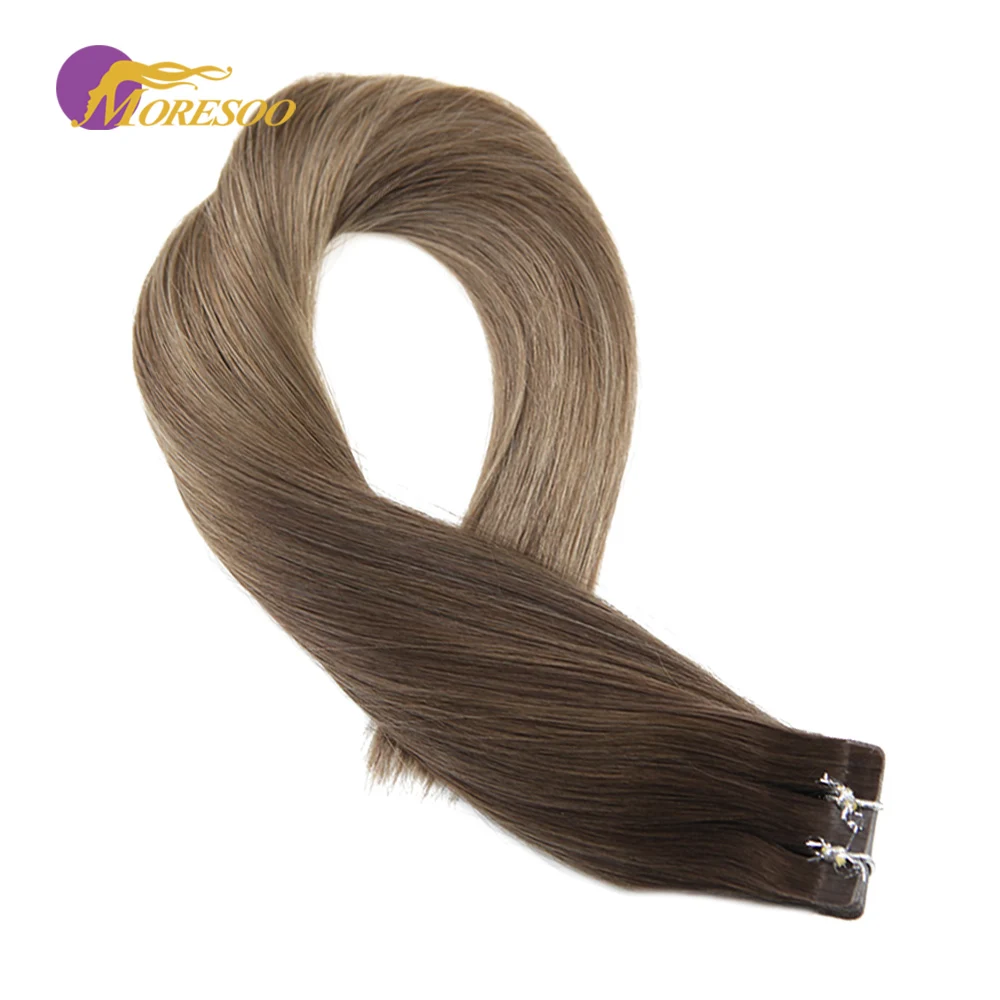 Moresoo лента в наращивание волос человеческие волосы Remy бразильские волосы Кожа Уток Balayage Омбре цвет #4 выцветание до коричневого и блондинка