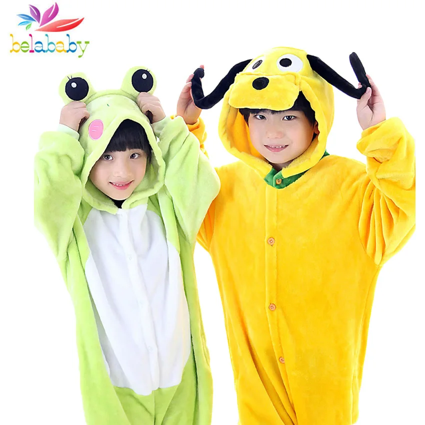 

Flannel Animal Pajamas for Kids Frog Goofy Dog Pajamas Cartoon Sleepwear Children Hooded Autumn Winter Clothes for Boys Girls