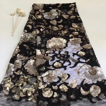 

2019 high-end French sequined lace fabric, high quality African tulle lace fabric sequins wedding dress Nigeria lace T31111