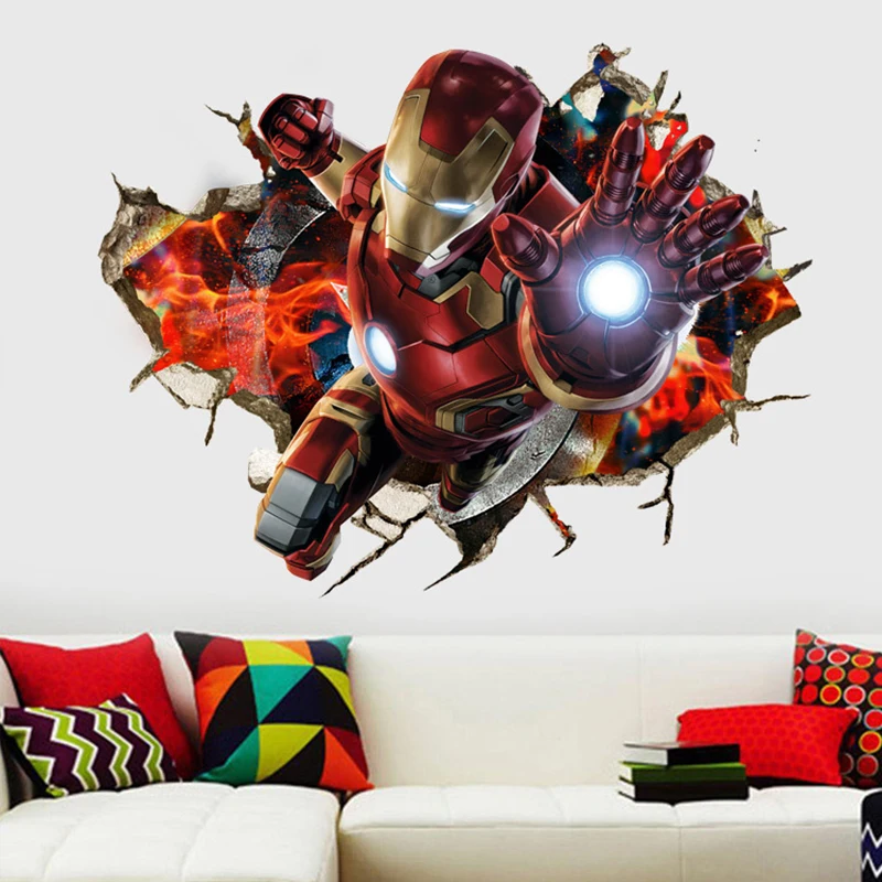 3D Avenger Union Wall Stickers Iron Man Children 's Room Background