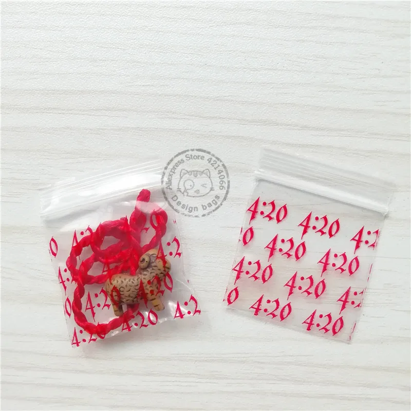 1515 мини-сумки красный 4:20 дизайн 100 шт Пластиковые ZipLock Сумки самопрессованные многоразовый уплотнитель полиэтиленовый мешок 1," x 1,5"