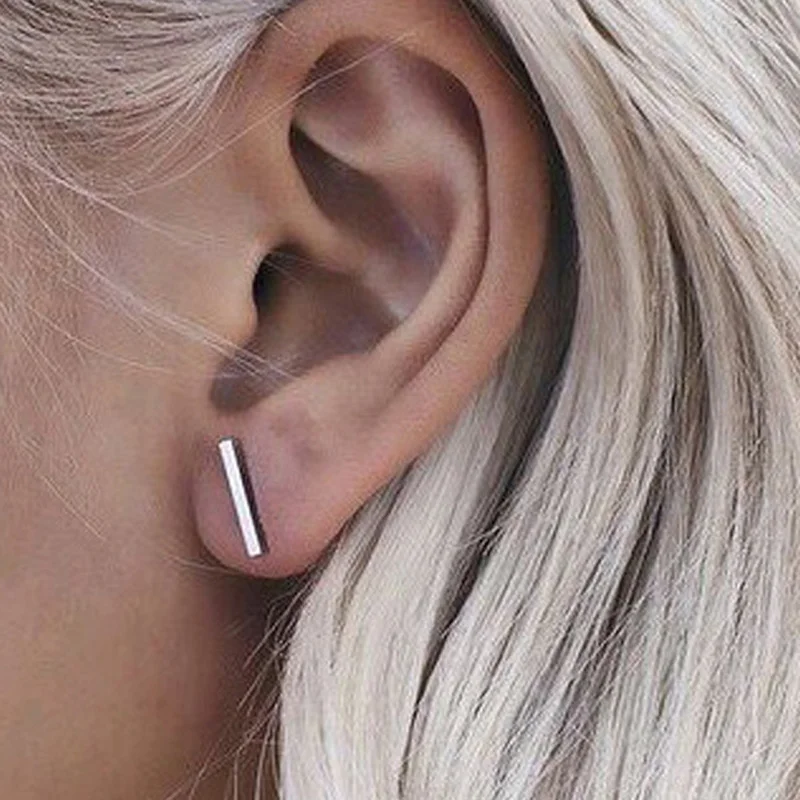 

2017 New Black Gold Silver Earrings Simple T Bar Alloy Stud Earrings Women Girl Metal Earring Jewelry Wholesale