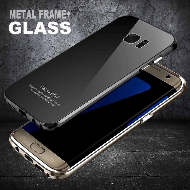 LUPHIE Brand Metal Aluminum Alloy Border Tempered Glass Back Cover For Samsung Galaxy S6 S7 S7