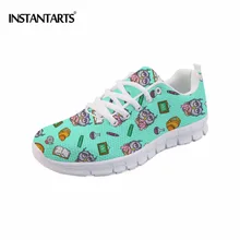 INSTANTARTS милый мультфильм для девочек-подростков на шнуровке весенние кроссовки 3D аниме животный принт Для женщин повседневные туфли на плоской подошве tenis feminino