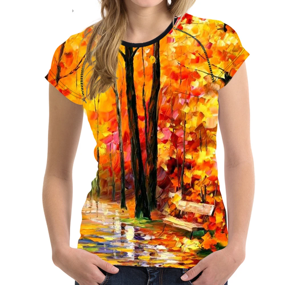 Online Disesuaikan Wanita T Shirt Minyak Lukisan Daun Dicetak T shirt Teeangers Lucu Musim Panas Atasan untuk Wanita Pohon Pola Kemeja TEE Murah Disesuaikan Wanita T Shirt Minyak Lukisan Daun Dicetak T shirt Teeangers Lucu Musim Panas Atasan untuk Wanita Pohon Pola Kemeja TEE