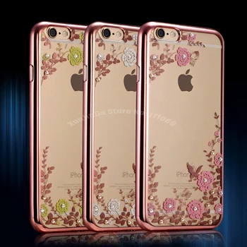 

100pcs DHL Free Fashion Luxury Secret Garden Flower Diamond Bling Soft TPU Back Case Cover For Apple iPhone 6 6s plus 5S 5 SE 4S