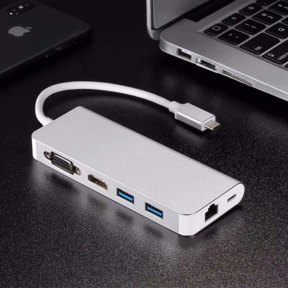 

6 in 1 USB C Laptop Docking Station USB C to DP HDMI VGA 4K with 2*USB 3.0 Type C PD For SAMSUNG s8/s9 note8 HUAWEI Macbook
