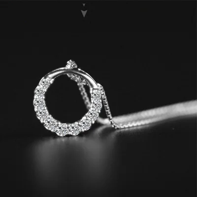 Shiny Zircon Crystal Circle 925 Sterling Silver Necklaces Jewelry Gift - Image 3