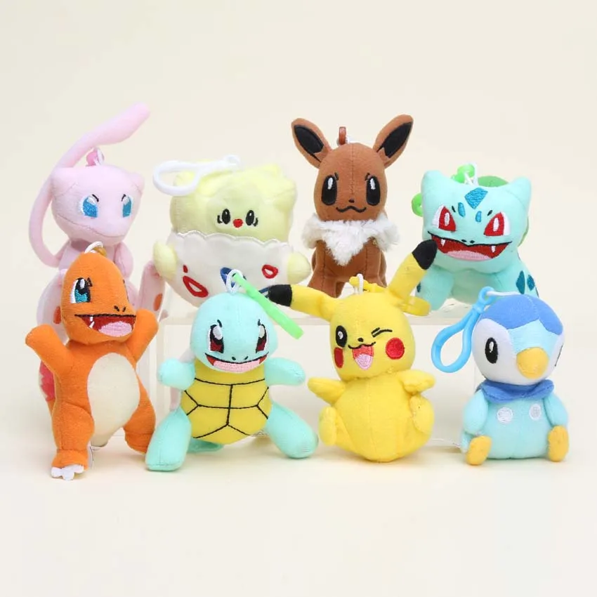 8 шт./лот мягкий брелок с плюшевой подвеской в стиле аниме Eevee Bulbasaur Charmander Piplup Squirtle