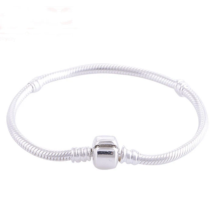 

925 Sterling Silver Bracelet With Clasp Clip Charm Bracelets Snake Chain Bracelet DIY Fits European Brand Charm Beads