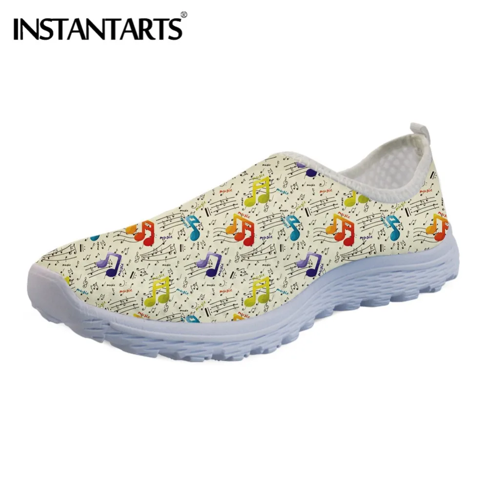 

INSTANTARTS Women Light Weight Mesh Sneakers Colorful Music Notes Pattern Woman Summer Slip On Flat Shoes Female Shoes Plus Size