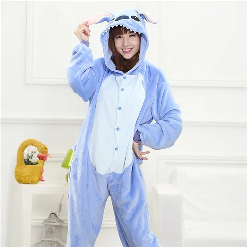 Animals Kigurumi Unicorn Cosplay Costume Adult Girl Unicorn Onesie Flannel Pig Women Anime Jumpsuit Disguise Onepiece Suit - Цвет: Blue Stitch