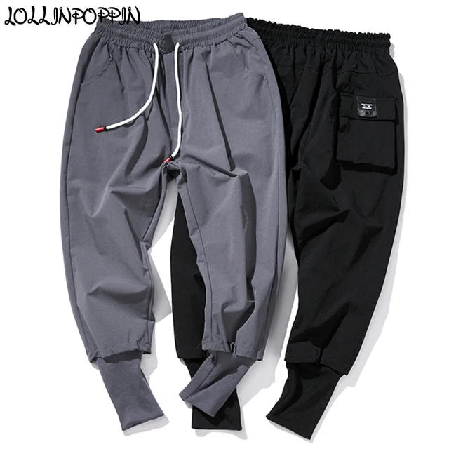Japanese Style Mens Harem Jogger Pants Elastic Waist Casual Ankle Length Pants Drop Crotch