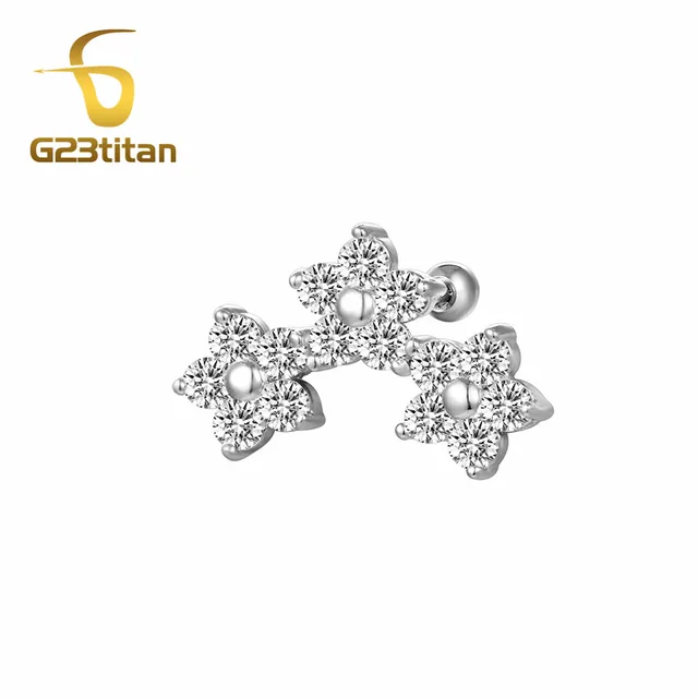 G23an White Zircon Flower Ear Stud For Tragus Helix Cartilage G23an White Zircon Flower Ear Stud For Tragus Helix Cartilage Piercing Rings 16 Gauge Anium Earrings