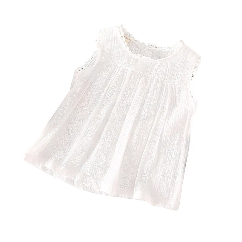 Блузка для маленьких девочек, новые летние хлопковые топы без рукавов, детская блузка, повседневная детская одежда с цветочным принтом, От 1 до 6 лет - Цвет: Белый