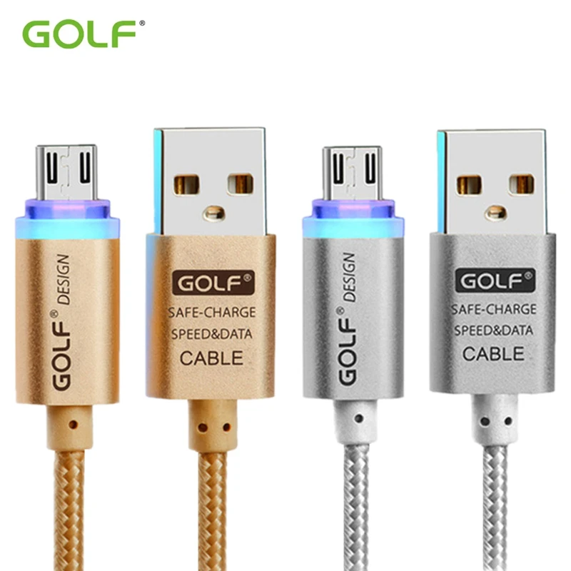 

GOLF 1m Smart LED Metal Braided Micro USB Data Sync Charge Cable For Samsung S6 S7 Edge LG G3 G4 Moto Android Phone Charger Wire