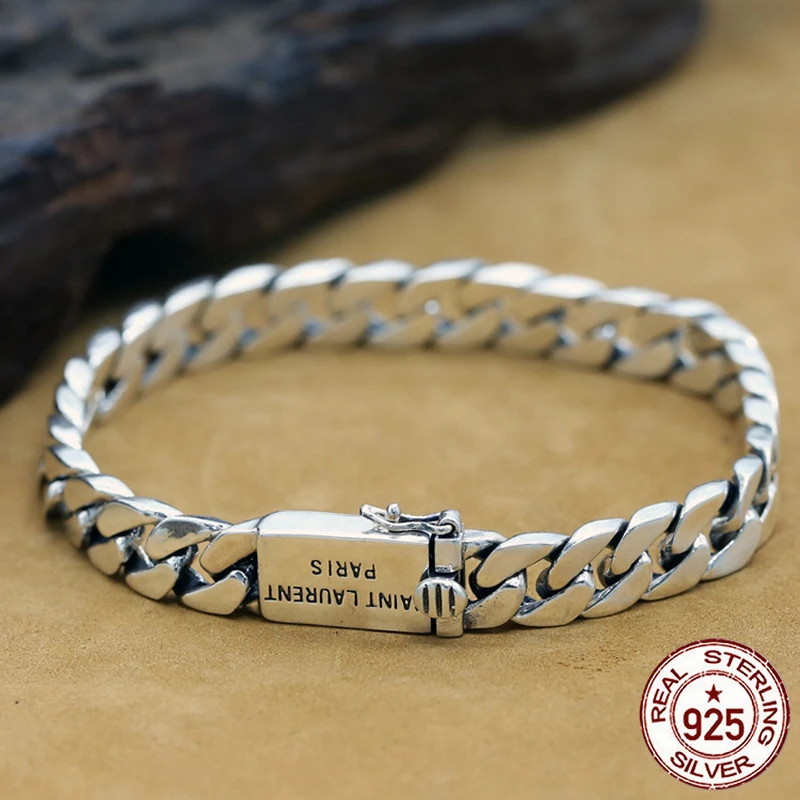 

100% S925 sterling silver men's bracelet personality fashion retro versatile jewelry simple punk style letters to send lover's