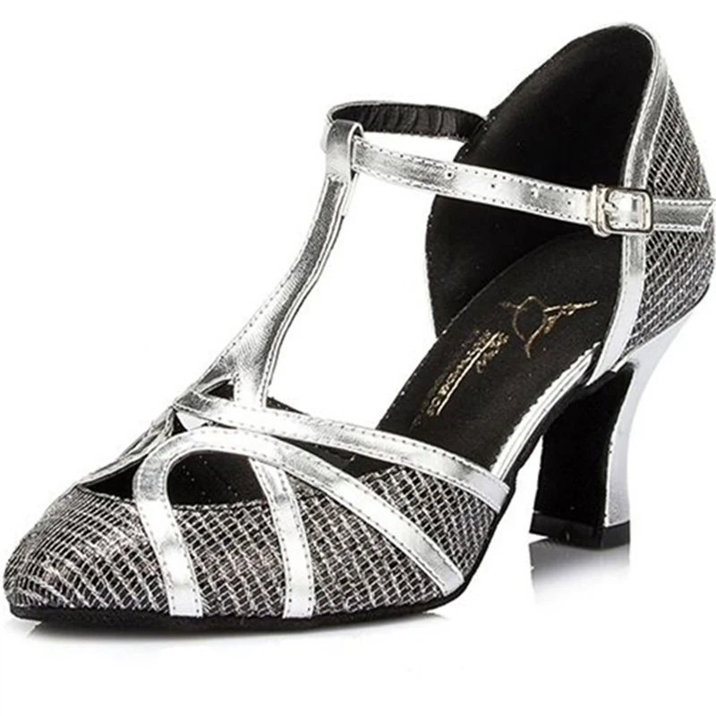 HXYOO Tailored 4.5 8 cm Heel Glitter Elegance Ballroom Dance Shoes For Women Latin Dance Shoes
