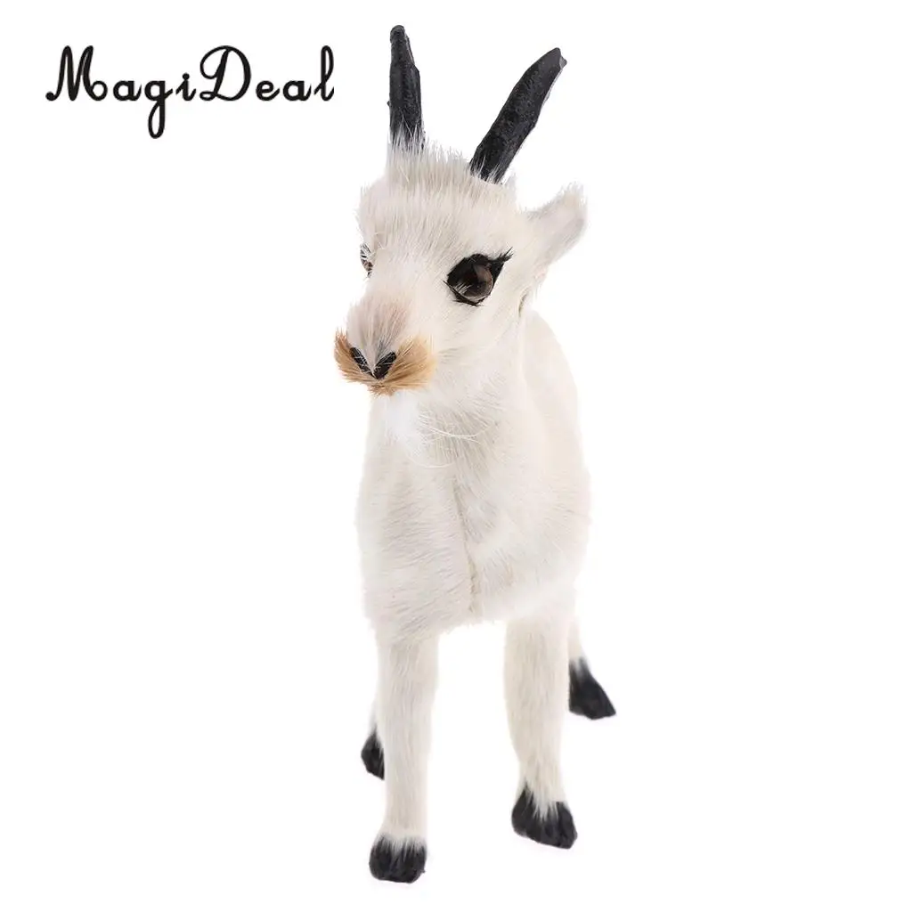 MagiDeal 1Pc Realistic Faux Fur Stanidng Goat Animal Model Figures Cute Plush Toy for Baby Kids Home Bedroom Car Decoration