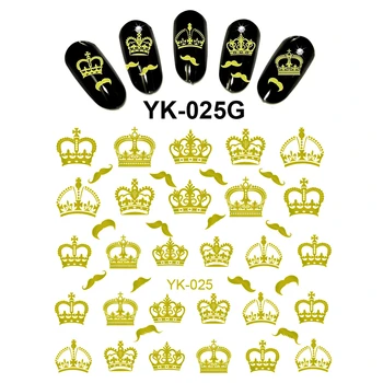 

Gold/ Silver Water Stickers Metallic Nail Decals FLOWER XMAS CHRISTMAS CROWN MUSTACHE GIFT BOX CIRCUS LOVE HEART YK025-030