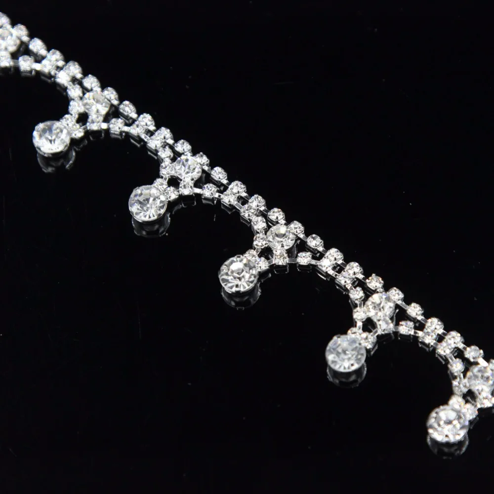 

1Yard Silver Rhinestone Trim Crystal Beads Clear Glass Charming Costume Dress Trimming For Wedding Dress