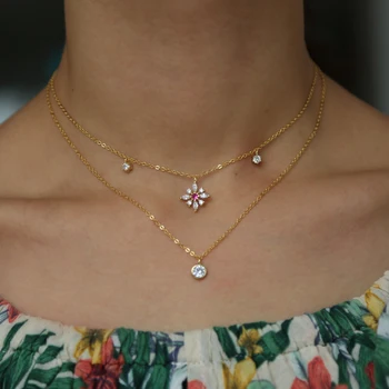

2018 New Fashion 925 sterling silver Metal charm Necklace Gold Silver color Double Layered Necklace For Women Charm Gift