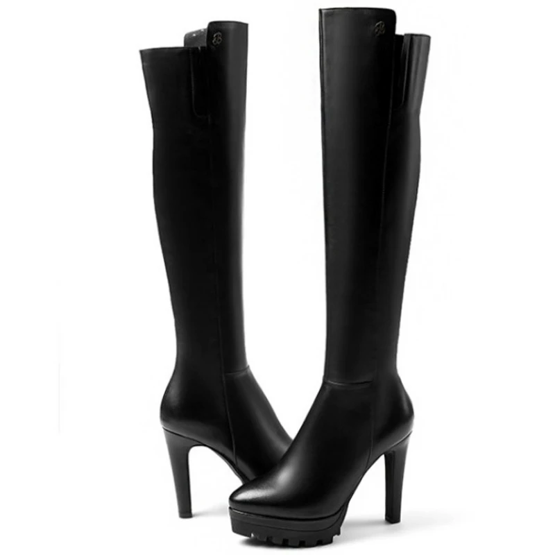 

Super thin high heels full genuine leather women 2016 Autumn winter platforms over knee high boots shoes woman sexy long boot