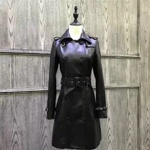 Women Genuine Sheep Leather Coat Female Long Sheepskin Coat Garment Fashion font b Ladies b font