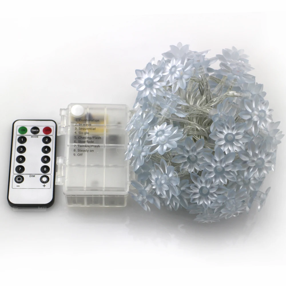 

Remote Control 20Ft Lotus Flower Led String light Battery Powered 60LED 6M Blossom Decorative Garden Christmas Lights