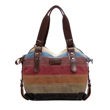 Bolsos de las mujeres de la lona Patchwork Stripe Casual mujeres bolsas de hombro mujer bolsa de compras bolsos de marca