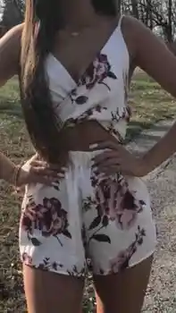 

Playsuit Mini Floral Beach Party Floral Romper Women Holiday Sleeveless Summer V-neck Jumpsuit